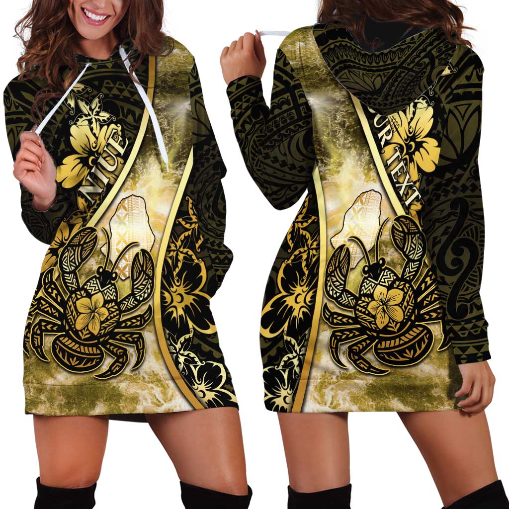 Personalised Niue Hoodie Dress Niuean Crab Waves Style