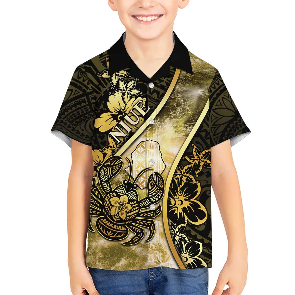 Personalised Niue Kid Hawaiian Shirt Niuean Crab Waves Style