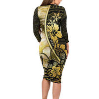 Personalised Niue Long Sleeve Bodycon Dress Niuean Crab Waves Style