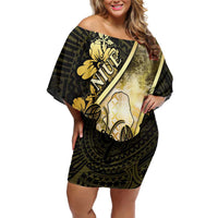 Personalised Niue Off Shoulder Short Dress Niuean Crab Waves Style