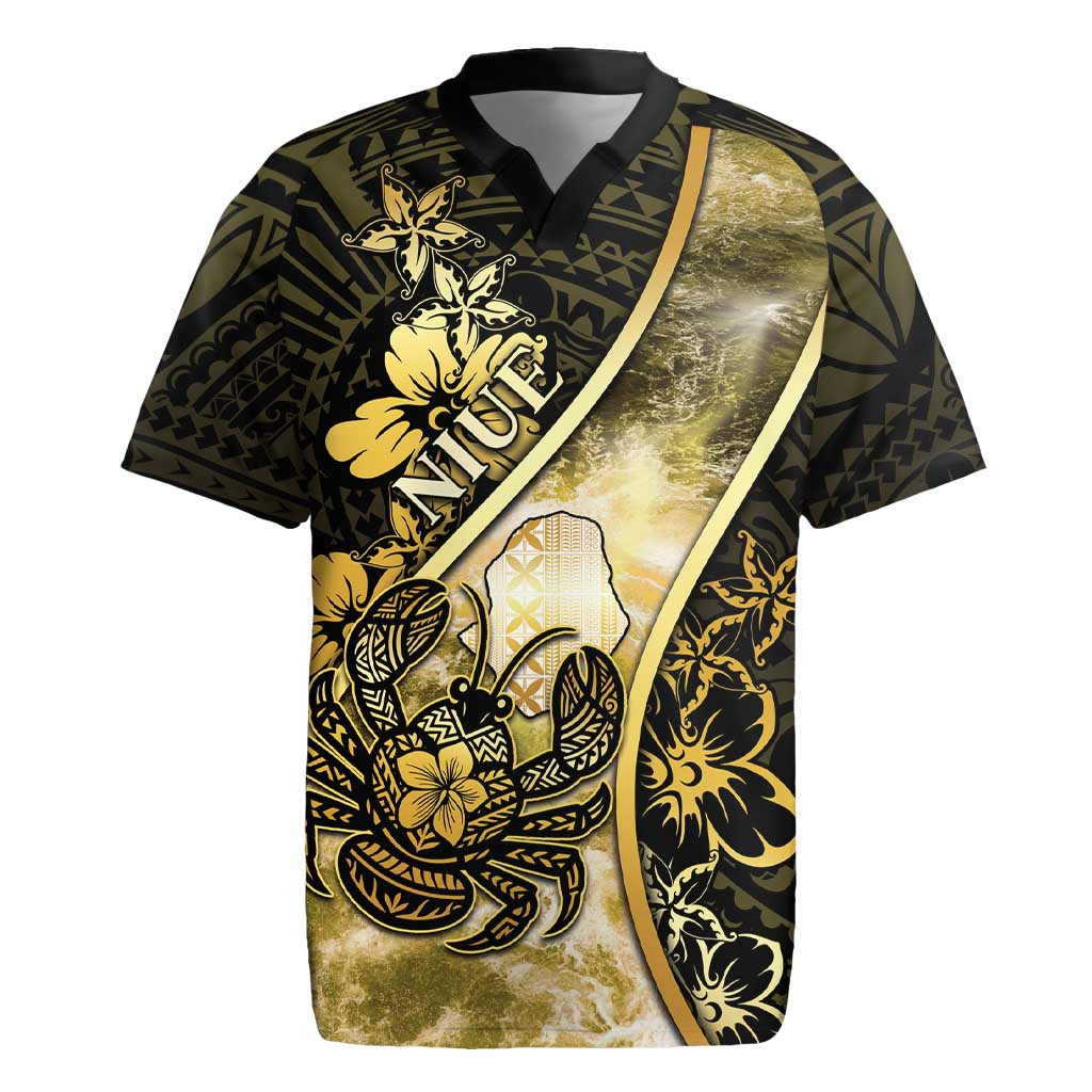 Personalised Niue Rugby Jersey Niuean Crab Waves Style