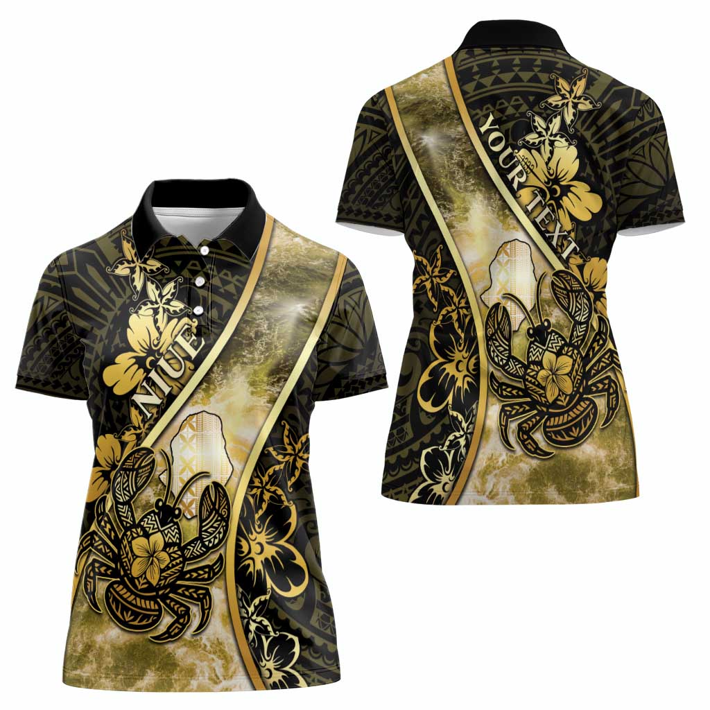 Personalised Niue Women Polo Shirt Niuean Crab Waves Style