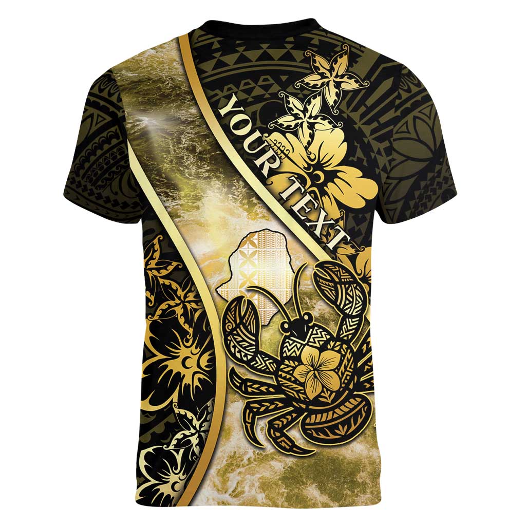 Personalised Niue Women V-Neck T-Shirt Niuean Crab Waves Style