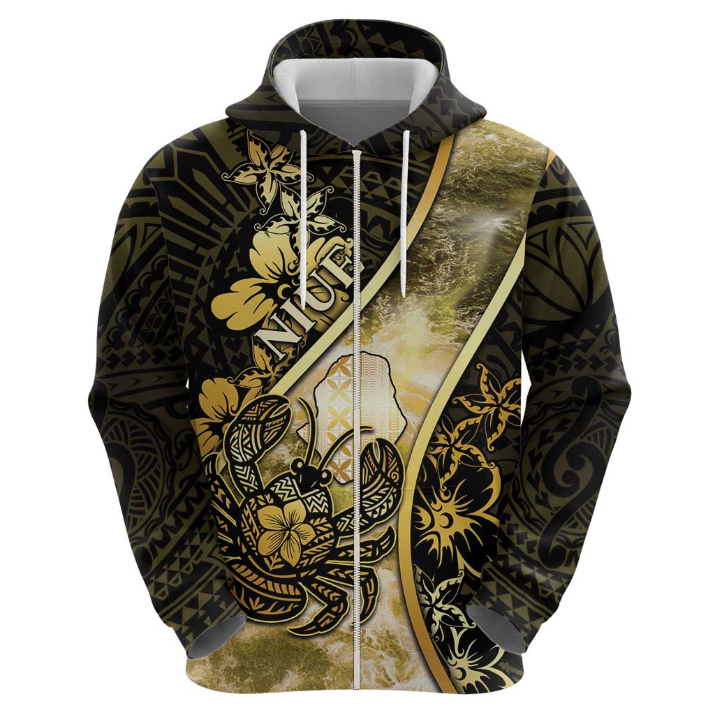 Personalised Niue Zip Hoodie Niuean Crab Waves Style