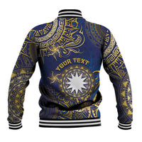 Personalised Nauru Baseball Jacket Hibiscus Polynesian Tribal Pattern