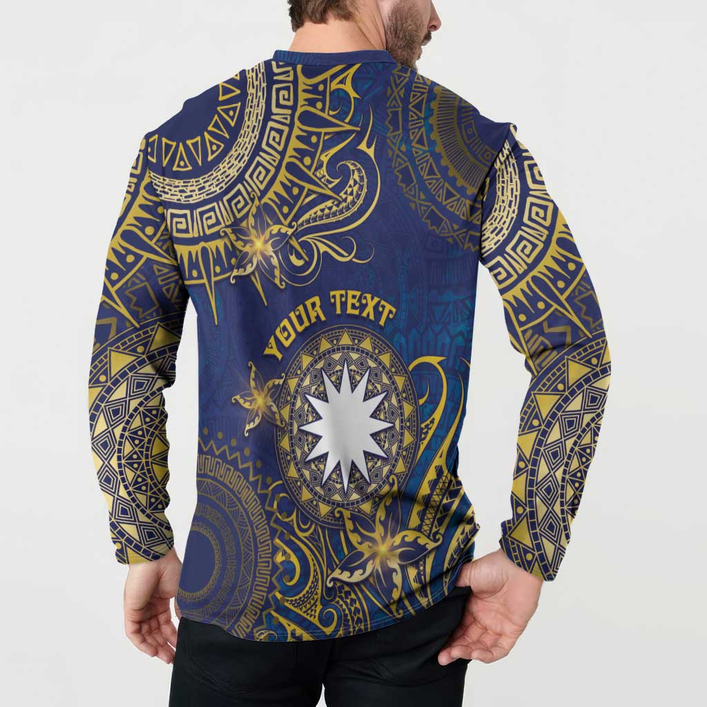 Personalised Nauru Button Sweatshirt Hibiscus Polynesian Tribal Pattern