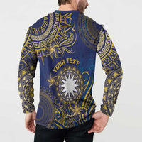 Personalised Nauru Button Sweatshirt Hibiscus Polynesian Tribal Pattern