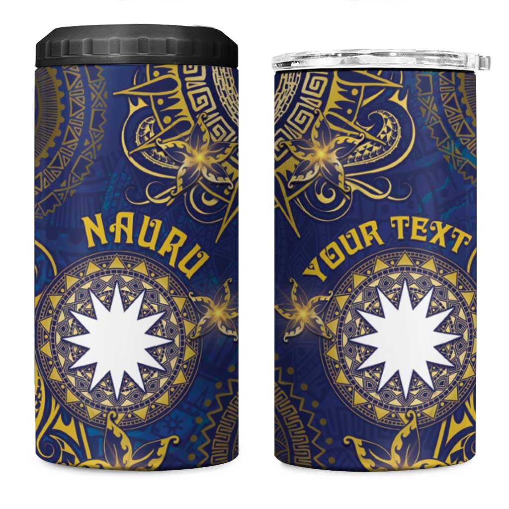 Personalised Nauru 4 in 1 Can Cooler Tumbler Hibiscus Polynesian Tribal Pattern