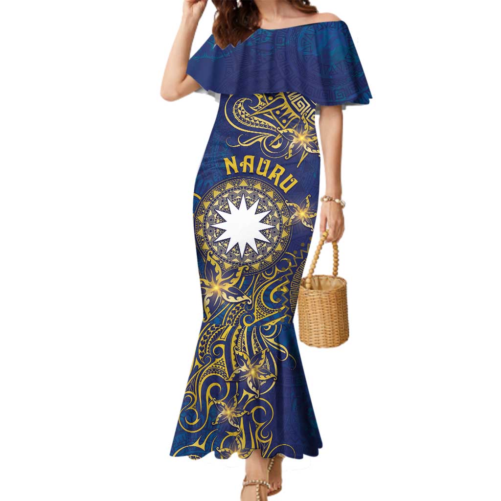 Personalised Nauru Family Matching Mermaid Dress and Hawaiian Shirt Hibiscus Polynesian Tribal Pattern