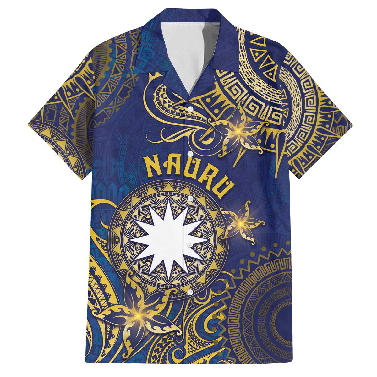 Personalised Nauru Family Matching Off The Shoulder Long Sleeve Dress and Hawaiian Shirt Hibiscus Polynesian Tribal Pattern