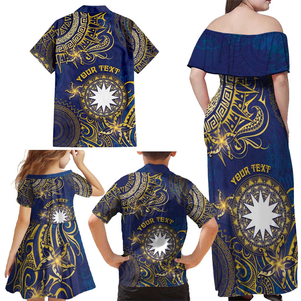 Personalised Nauru Family Matching Off Shoulder Maxi Dress and Hawaiian Shirt Hibiscus Polynesian Tribal Pattern