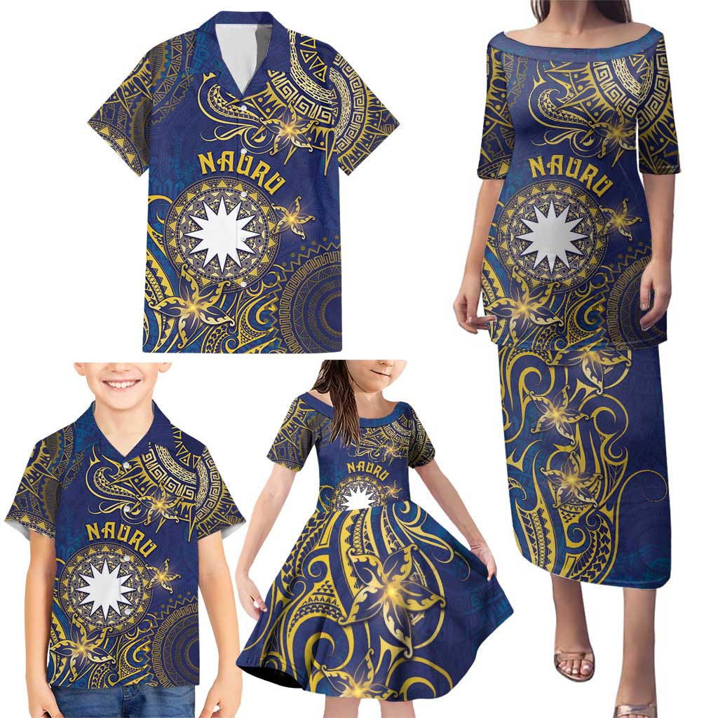 Personalised Nauru Family Matching Puletasi and Hawaiian Shirt Hibiscus Polynesian Tribal Pattern