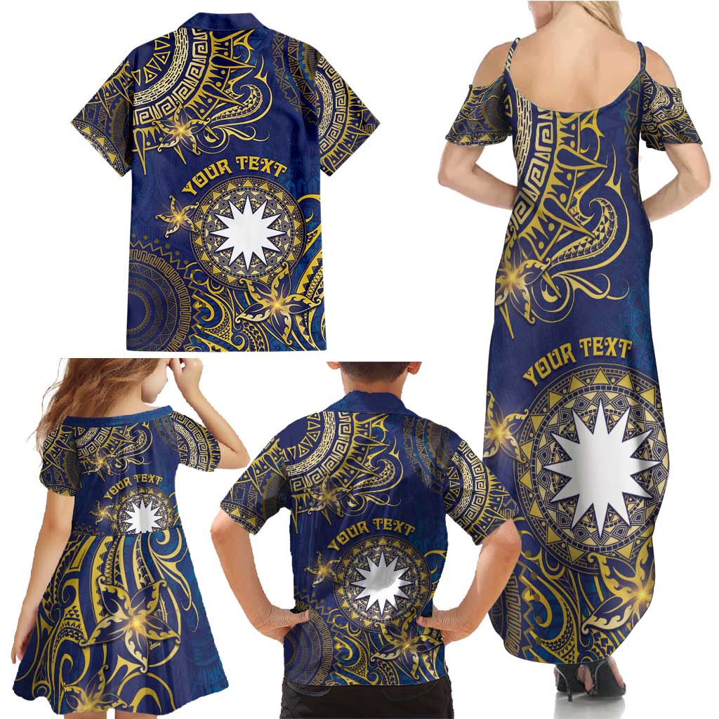 Personalised Nauru Family Matching Summer Maxi Dress and Hawaiian Shirt Hibiscus Polynesian Tribal Pattern