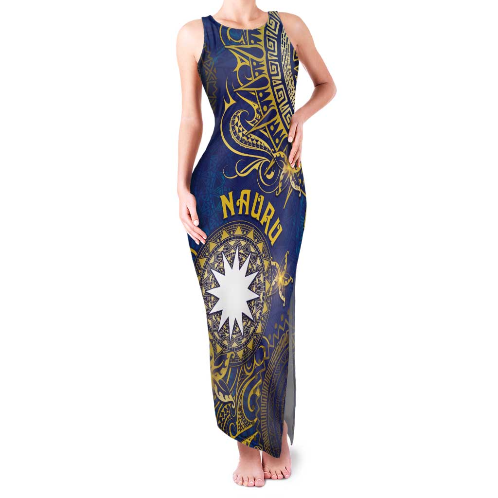 Personalised Nauru Family Matching Tank Maxi Dress and Hawaiian Shirt Hibiscus Polynesian Tribal Pattern