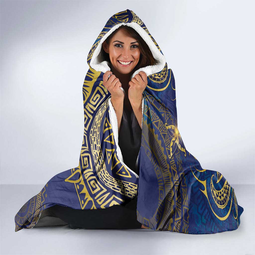 Nauru Hooded Blanket Hibiscus Polynesian Tribal Pattern
