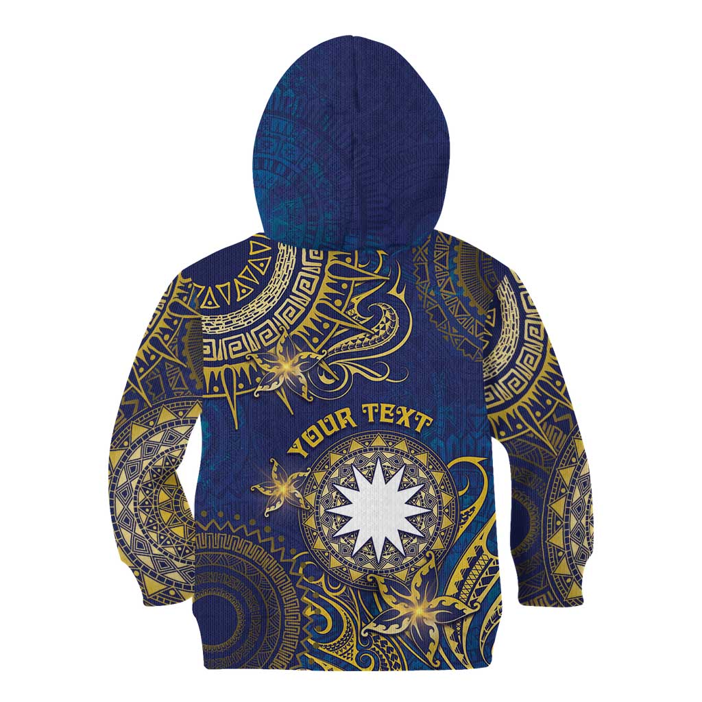 Personalised Nauru Kid Hoodie Hibiscus Polynesian Tribal Pattern