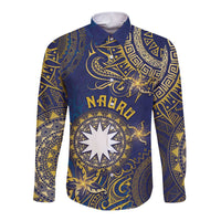 Personalised Nauru Long Sleeve Button Shirt Hibiscus Polynesian Tribal Pattern