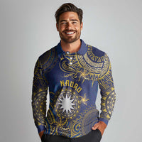 Personalised Nauru Long Sleeve Polo Shirt Hibiscus Polynesian Tribal Pattern