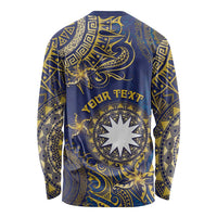 Personalised Nauru Long Sleeve Shirt Hibiscus Polynesian Tribal Pattern