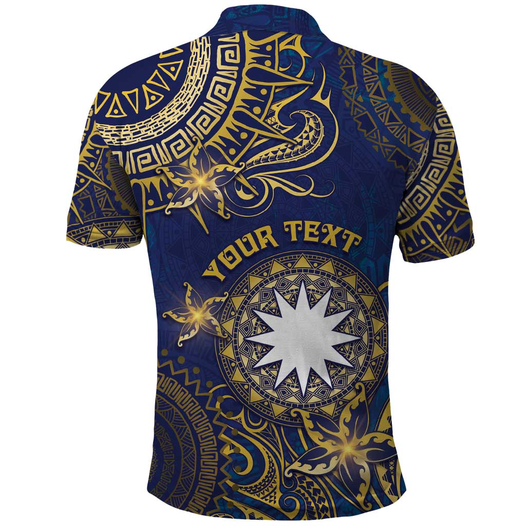Personalised Nauru Polo Shirt Hibiscus Polynesian Tribal Pattern