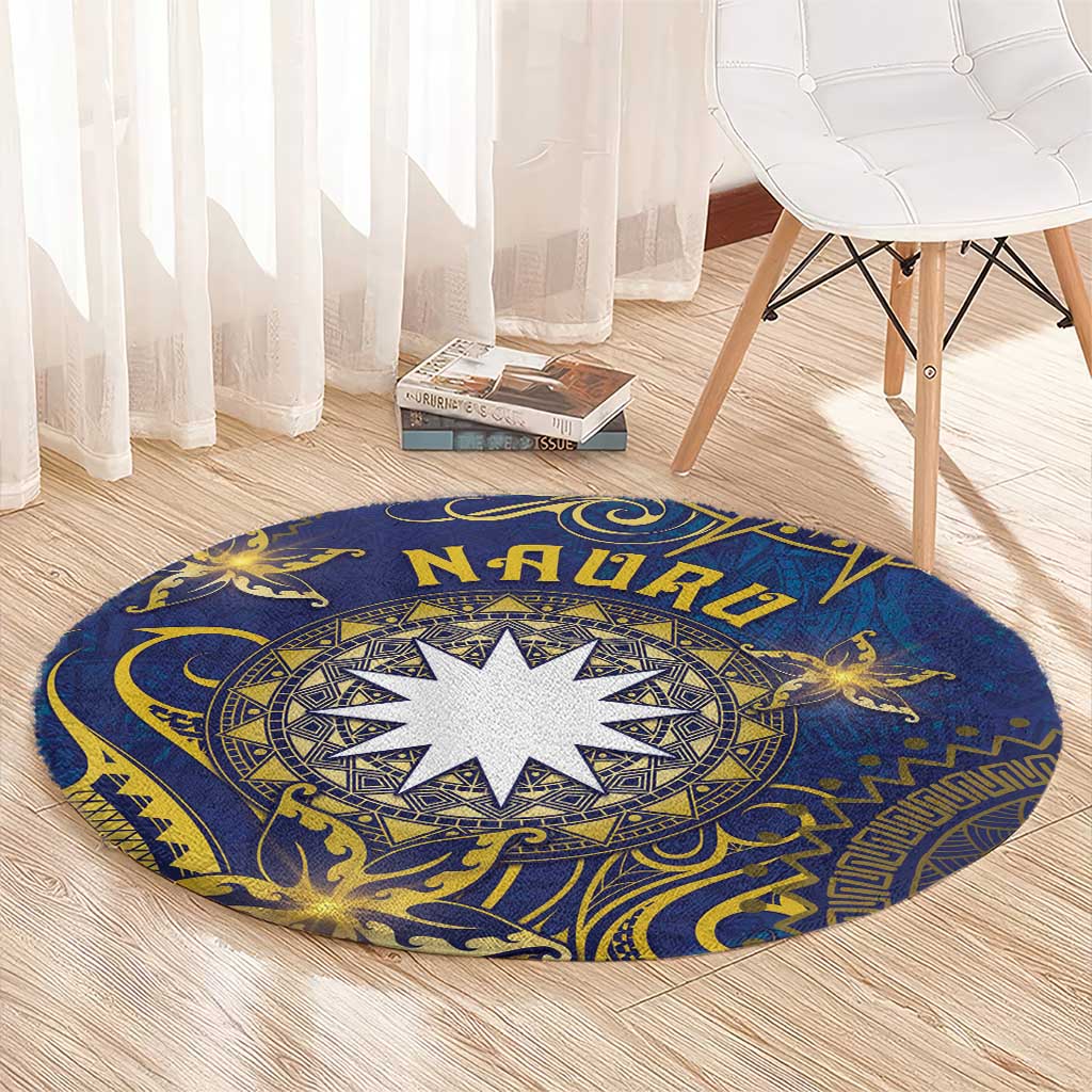 Nauru Round Carpet Hibiscus Polynesian Tribal Pattern