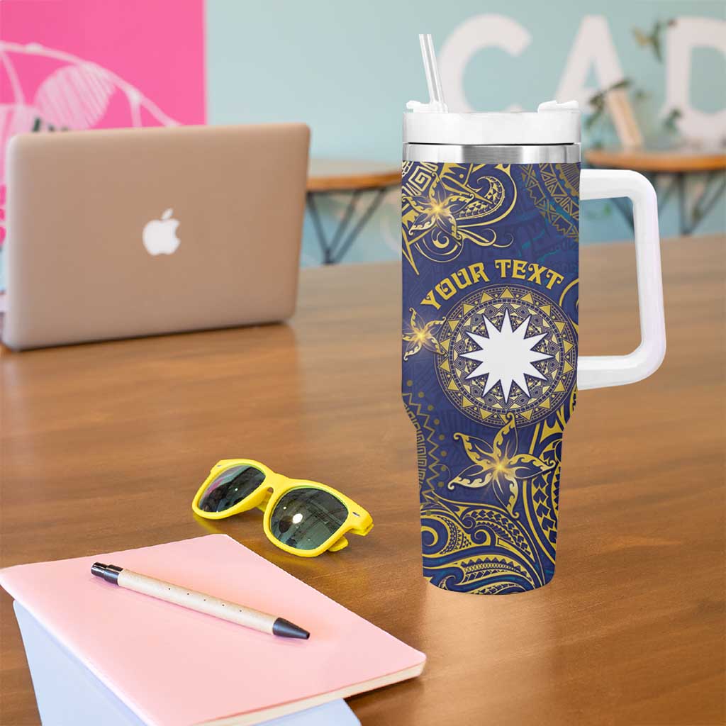 Personalised Nauru Tumbler With Handle Hibiscus Polynesian Tribal Pattern