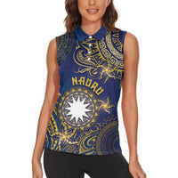 Personalised Nauru Women Sleeveless Polo Shirt Hibiscus Polynesian Tribal Pattern