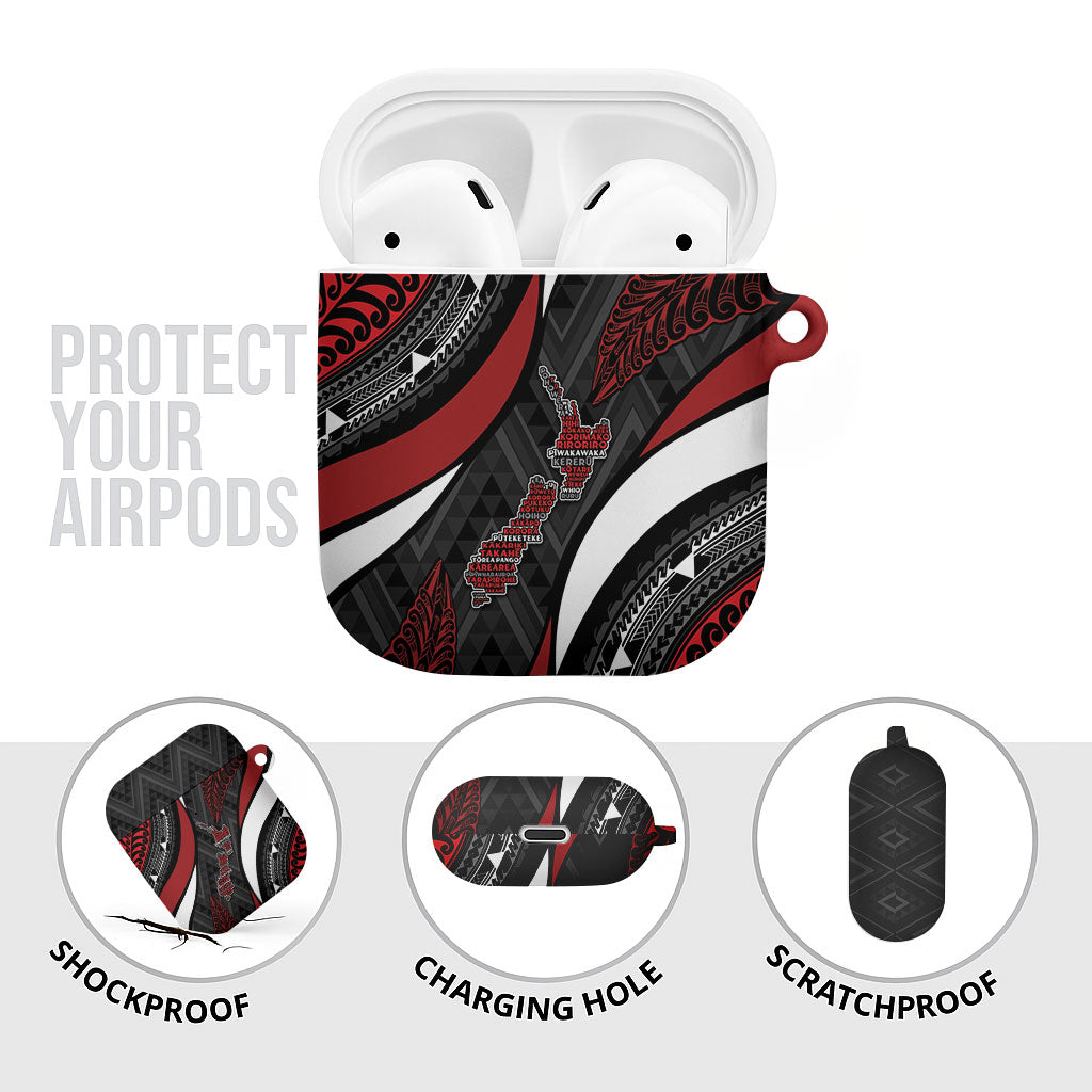 Aotearoa New Zealand Native Birds Map AirPods Case Silver Fern Tribal Pattern DT05 - Polynesian Pride