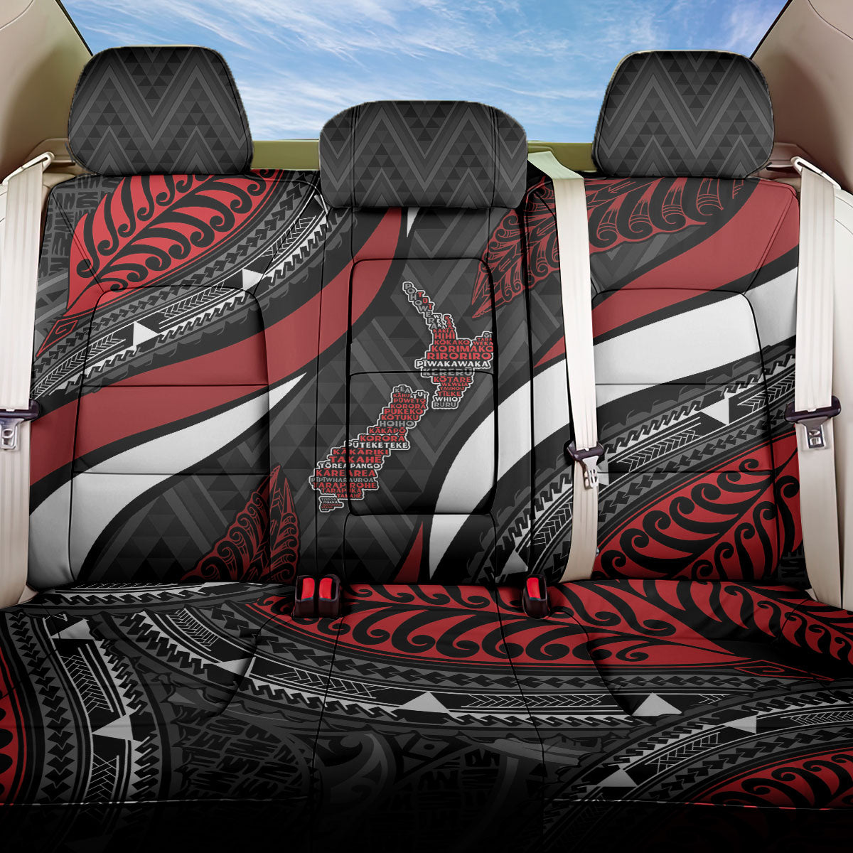 Aotearoa New Zealand Native Birds Map Back Car Seat Cover Silver Fern Tribal Pattern DT05 One Size Red - Polynesian Pride