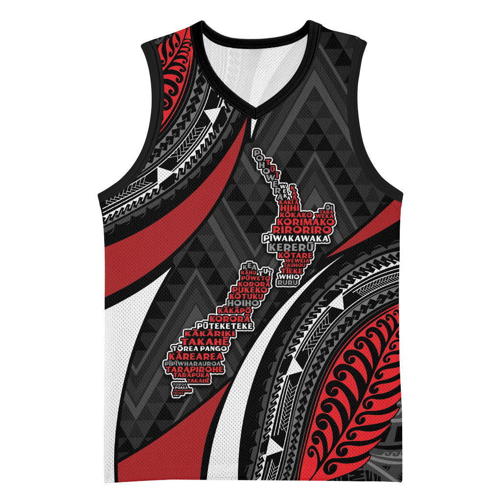 Aotearoa New Zealand Native Birds Map Basketball Jersey Silver Fern Tribal Pattern