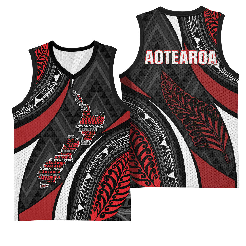 Aotearoa New Zealand Native Birds Map Basketball Jersey Silver Fern Tribal Pattern DT05 - Polynesian Pride