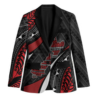 Aotearoa New Zealand Native Birds Map Blazer Silver Fern Tribal Pattern DT05 Unisex Red - Polynesian Pride