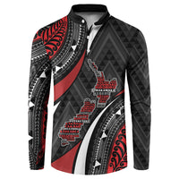 Aotearoa New Zealand Native Birds Map Button Sweatshirt Silver Fern Tribal Pattern DT05 Red - Polynesian Pride