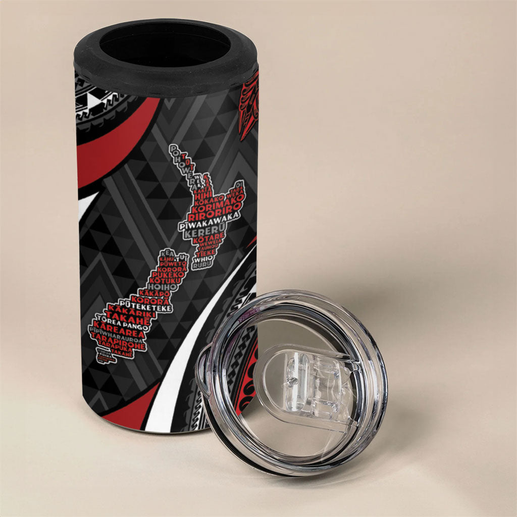 Aotearoa New Zealand Native Birds Map 4 in 1 Can Cooler Tumbler Silver Fern Tribal Pattern DT05 - Polynesian Pride