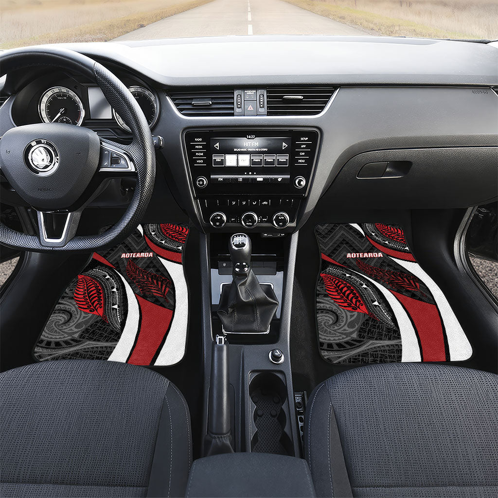 Aotearoa New Zealand Native Birds Map Car Mats Silver Fern Tribal Pattern DT05 Set 2pcs - Front Red - Polynesian Pride