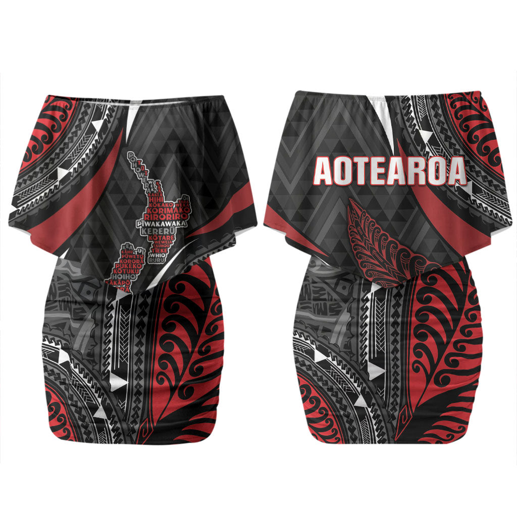 Aotearoa New Zealand Native Birds Map Couples Matching Off Shoulder Short Dress and Long Sleeve Button Shirt Silver Fern Tribal Pattern DT05 - Polynesian Pride