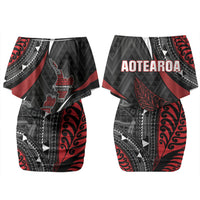 Aotearoa New Zealand Native Birds Map Couples Matching Off Shoulder Short Dress and Long Sleeve Button Shirt Silver Fern Tribal Pattern DT05 - Polynesian Pride