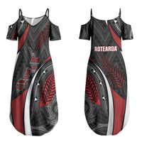 Aotearoa New Zealand Native Birds Map Couples Matching Summer Maxi Dress and Long Sleeve Button Shirt Silver Fern Tribal Pattern DT05 - Polynesian Pride