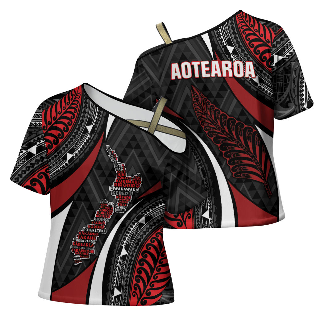 Aotearoa New Zealand Native Birds Map Cross Shoulder Shirt Silver Fern Tribal Pattern DT05 - Polynesian Pride