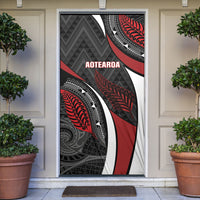 Aotearoa New Zealand Native Birds Map Door Cover Silver Fern Tribal Pattern DT05 Red - Polynesian Pride