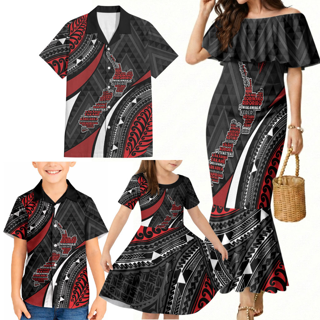 Aotearoa New Zealand Native Birds Map Family Matching Mermaid Dress and Hawaiian Shirt Silver Fern Tribal Pattern DT05 - Polynesian Pride
