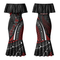Aotearoa New Zealand Native Birds Map Family Matching Mermaid Dress and Hawaiian Shirt Silver Fern Tribal Pattern DT05 Mom's Dress Red - Polynesian Pride