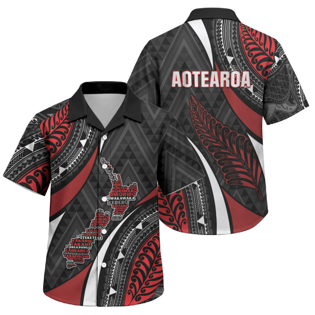 Aotearoa New Zealand Native Birds Map Family Matching Mermaid Dress and Hawaiian Shirt Silver Fern Tribal Pattern DT05 Son's Shirt Red - Polynesian Pride