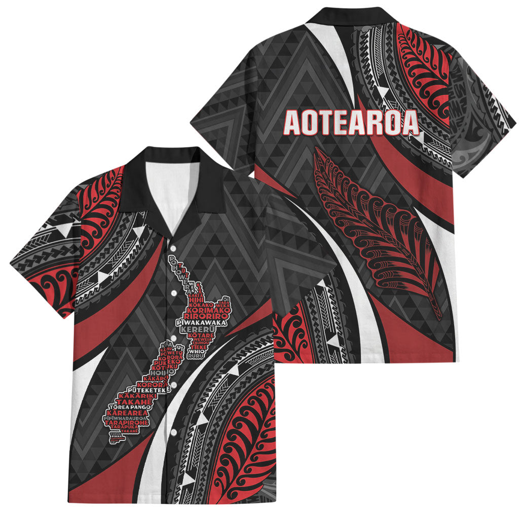 Aotearoa New Zealand Native Birds Map Family Matching Short Sleeve Bodycon Dress and Hawaiian Shirt Silver Fern Tribal Pattern DT05 Dad's Shirt - Short Sleeve Red - Polynesian Pride