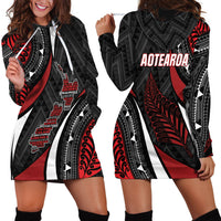 Aotearoa New Zealand Native Birds Map Hoodie Dress Silver Fern Tribal Pattern DT05 - Polynesian Pride