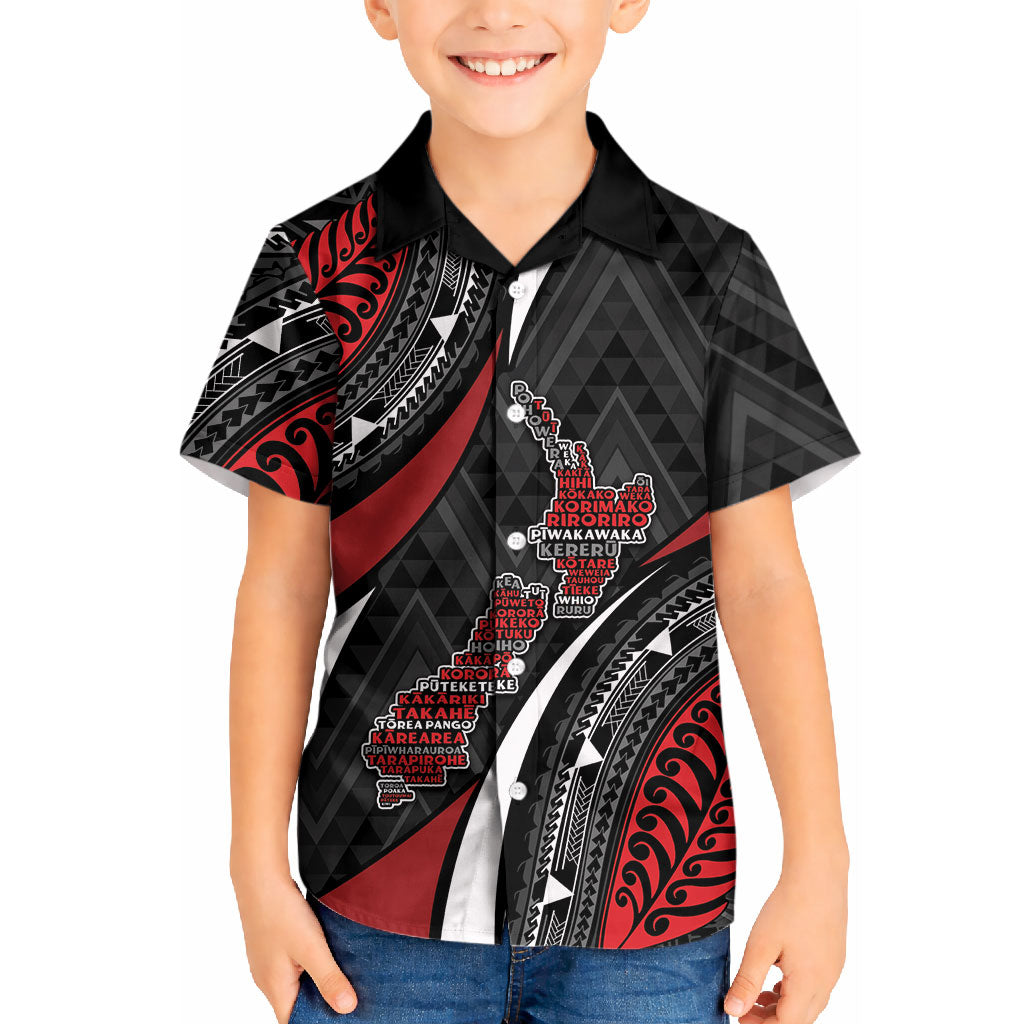 Aotearoa New Zealand Native Birds Map Kid Hawaiian Shirt Silver Fern Tribal Pattern