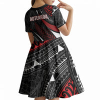 Aotearoa New Zealand Native Birds Map Kid Short Sleeve Dress Silver Fern Tribal Pattern DT05 - Polynesian Pride