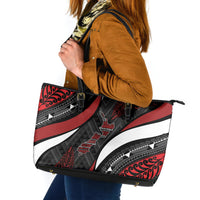 Aotearoa New Zealand Native Birds Map Leather Tote Bag Silver Fern Tribal Pattern DT05 Red - Polynesian Pride