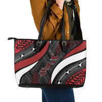Aotearoa New Zealand Native Birds Map Leather Tote Bag Silver Fern Tribal Pattern DT05 - Polynesian Pride