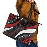 Aotearoa New Zealand Native Birds Map Leather Tote Bag Silver Fern Tribal Pattern DT05 - Polynesian Pride